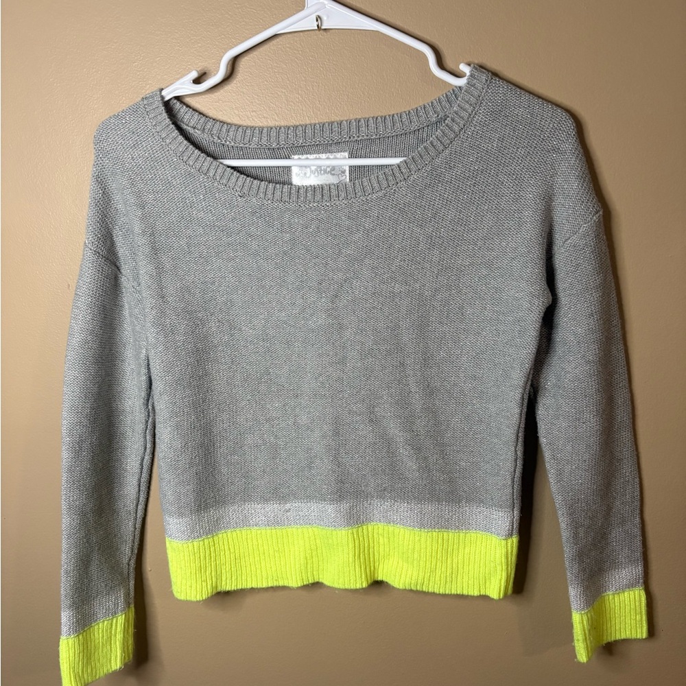 Justice Gray Sweater with Neon Yellow Trim